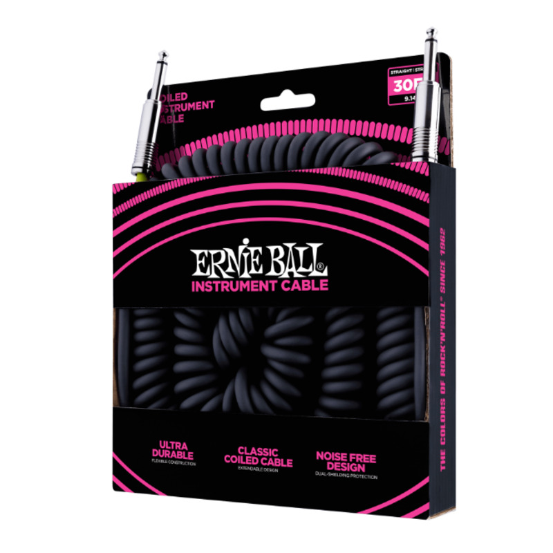 Кабель инструментальный Ernie Ball 6044 Coiled Instrument Cable Straight/Straight - Black 9м (30ft)