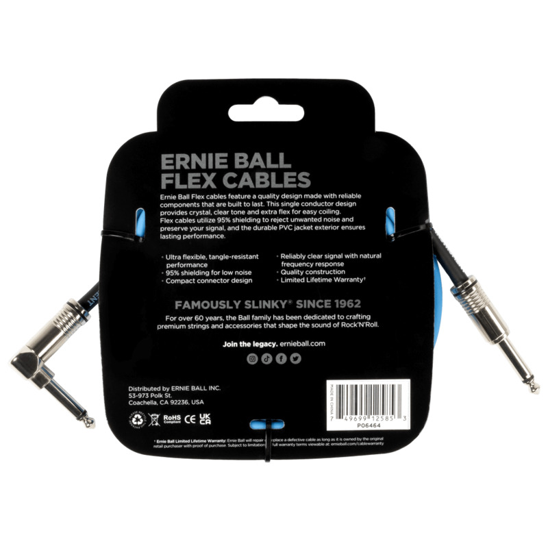 Інструментальний кабель Ernie Ball 6464 Flex Cable Blue 3м (10ft) Straight/Angle