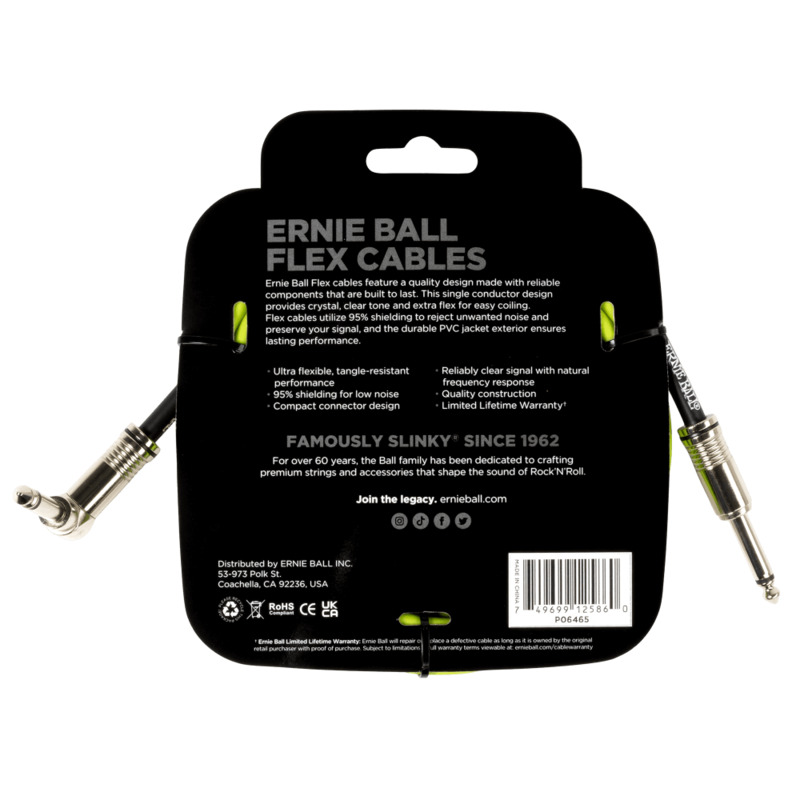 Кабель инструментальный Ernie Ball 6465 Flex Cable Green 3м (10ft) Straight/Angle