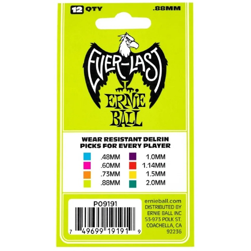 Медиаторы Ernie Ball 9191 Green Everlast Guitar Player's Pack 0.88 mm (12 шт.)