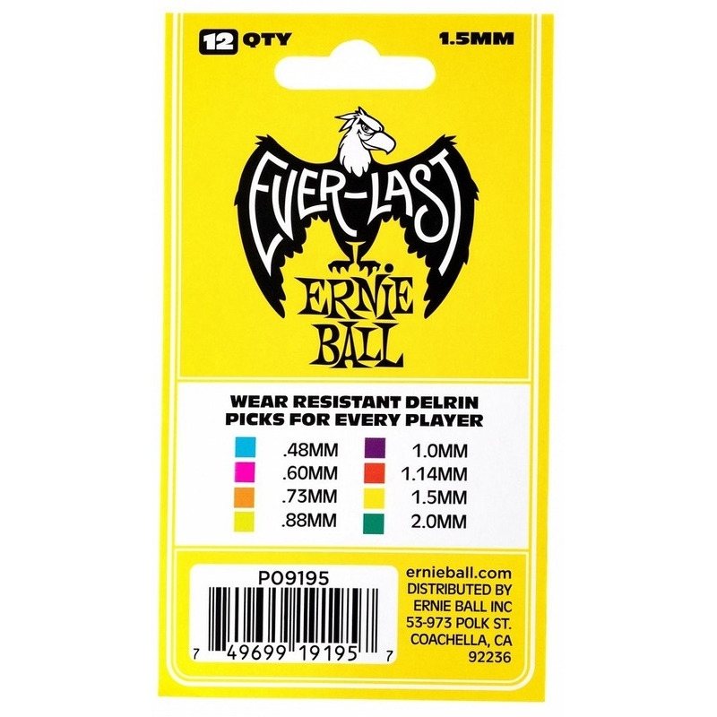 Медіатори Ernie Ball 9195 Yellow Everlast Guitar Player's Pack 1.5 mm (12 шт.)