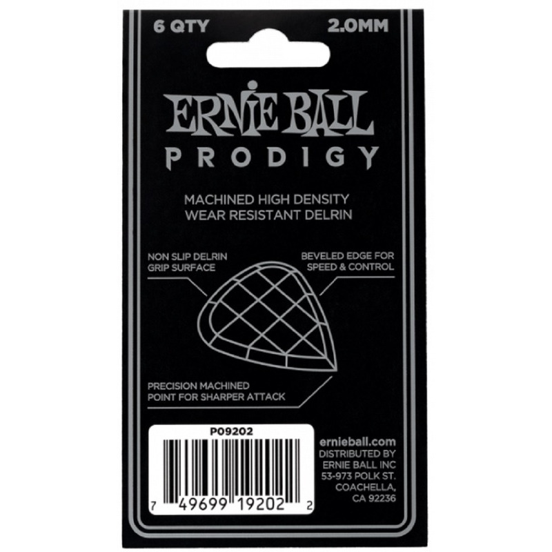 Медіатори Ernie Ball 9202 Standard Prodigy White Player's Pack 2.0 mm (6 шт.)