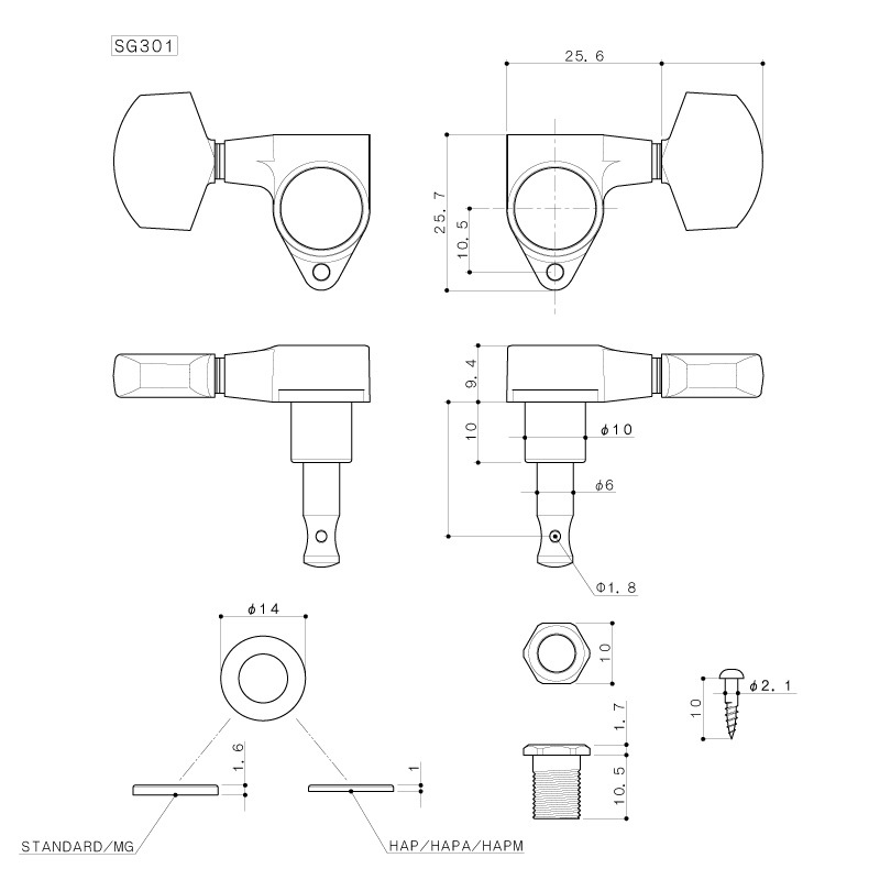 Колки GOTOH SG301-20 GG (6 шт.)