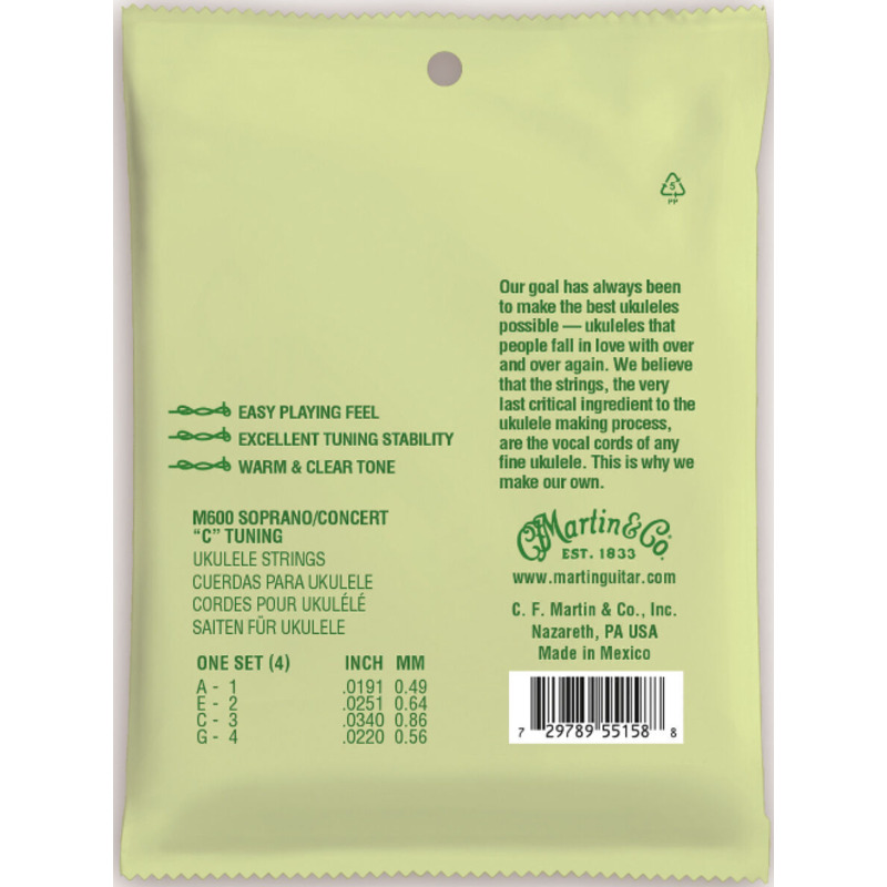 Струны для укулеле Martin M600 Soprano/Concert Fluorocarbon (4 шт.)
