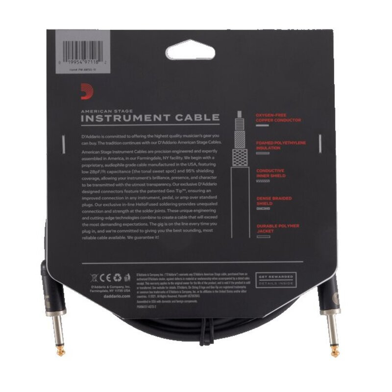 Інструментальний кабель D'ADDARIO PW-AMSG-15 American Stage (4.5m)