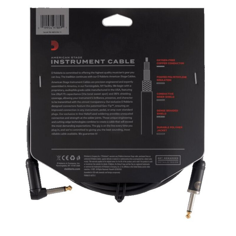 Інструментальний кабель D'ADDARIO PW-AMSGRA-10 American Stage, Right to Straight (3m)