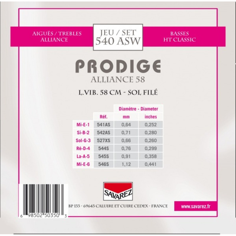 Струни для класичної гітари Savarez 540ASW Prodige 58 cm