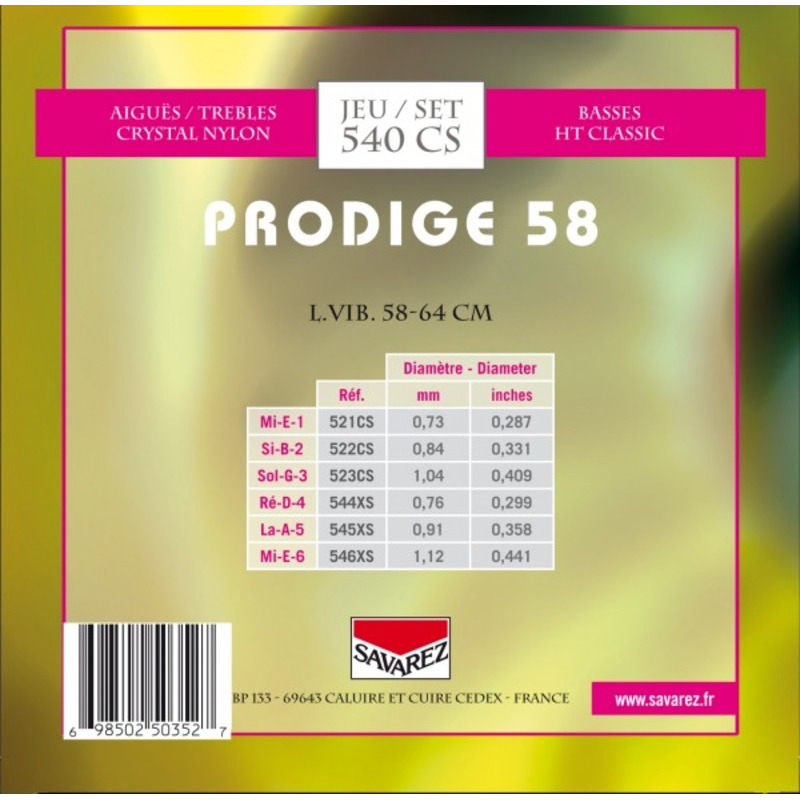 Струны для классической гитары Savarez 540CS Prodige 58 58/64 cm