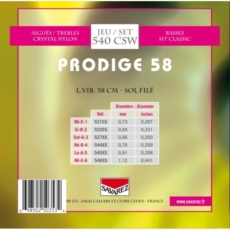 Струны для классической гитары Savarez 540CSW Prodige 58 58 cm