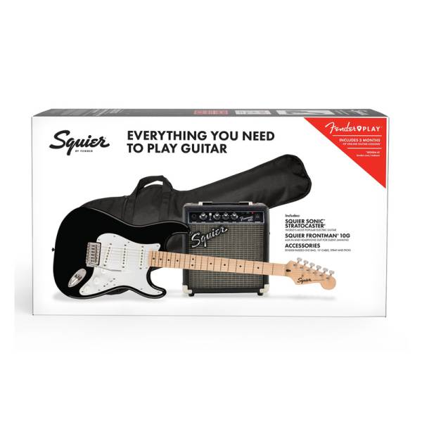 Гитарный набор Гітарний набір з електрогітарою SQUIER SONIC STRATOCASTER PACK MN BLACK